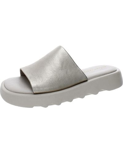 Andre Assous Jessa Leather Metallic Slide Sandals - Gray
