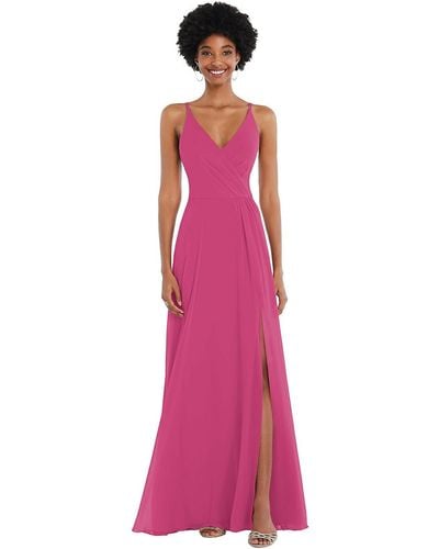 After Six Faux Wrap Criss Cross Back Maxi Dress With Adjustable Straps - Pink