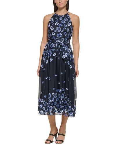 DKNY Chiffon Floral Midi Dress - Blue