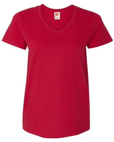 Hanes Essential-t V-neck T-shirt - Red