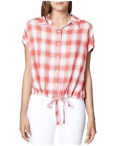 Sanctuary Linen Cuff Sleeves Button-down Top - Red