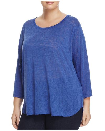Nally & Millie Plus Burnout Round-neck Casual Top - Blue