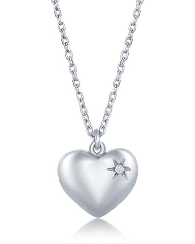 Simona Sterling 0.009cttw Diamond Puffed Heart Necklace - Metallic