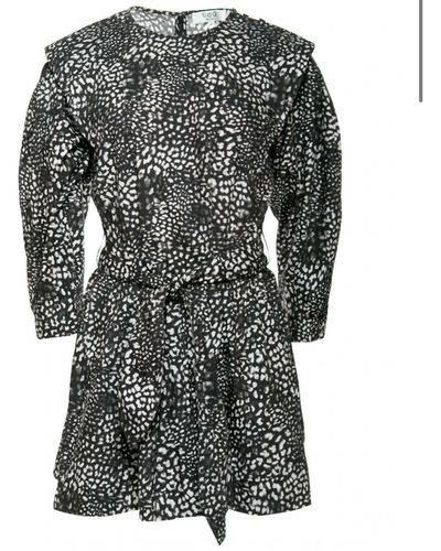 Sea Calla Cheetah Long Sleeve Belted Tunic Dress - Gray