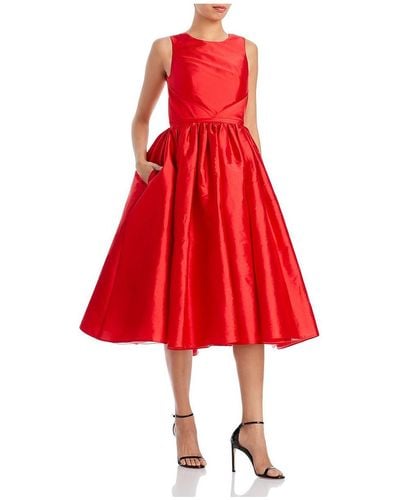 Amsale Taffeta Sleeveless Fit & Flare Dress - Red