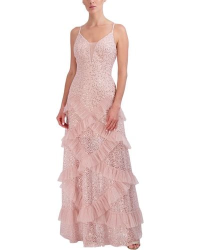 BCBGMAXAZRIA Lace Sequined Evening Dress - Pink