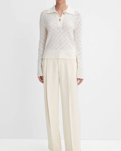 Vince Italian Wool-blend Lace-stitch Polo Sweater - Natural