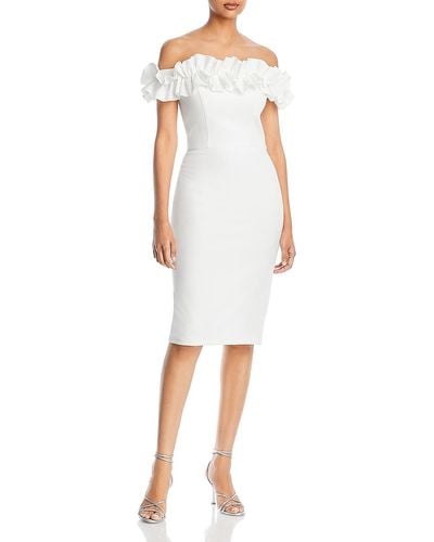 Aqua Ruffled Crepe Sheath Dress - White
