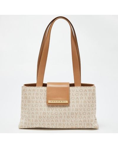 BVLGARI Signature Canvas And Leather Tote - Natural
