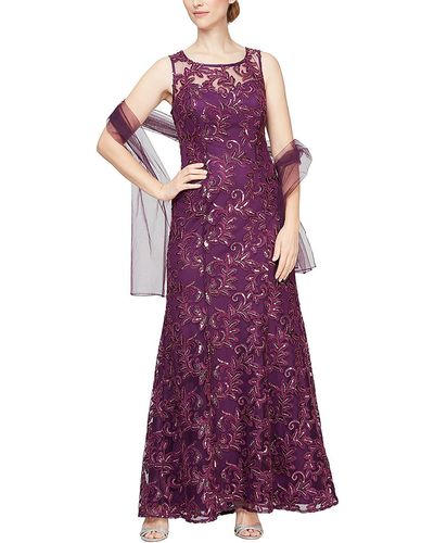 Alex Evenings 2pc Sequined Evening Dress - Purple
