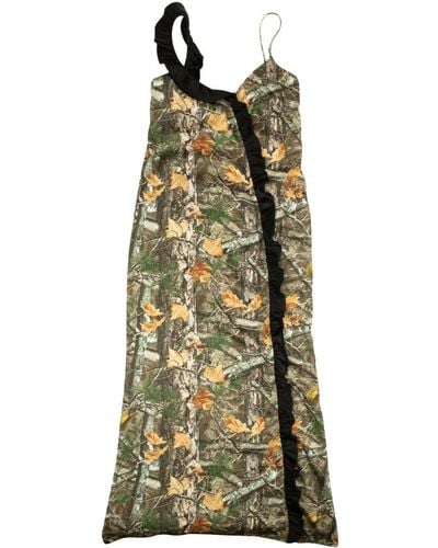 Palm Angels Green And Brown Forest Print Dress