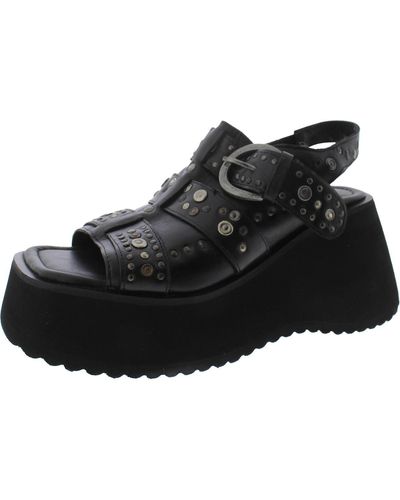 Free People Ace Studded Wedge Leather Platform Sandals - Black