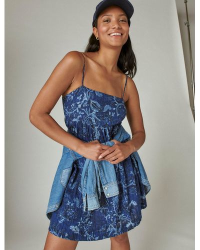 Lucky Brand Printed Mini Prep Dress - Blue