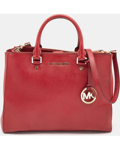 MICHAEL Michael Kors Leather Jet Set Double Zip Tote - Red