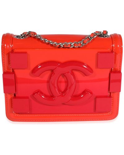 Chanel Quilted Patent Leather & Plexi Boy Brick Flap Bag - Red