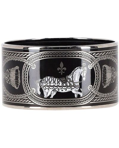 Hermès Hermes Grand Apparat Bangle In Black Enamel And Silver Metal