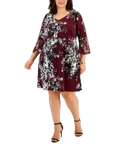 Connected Apparel Plus Printed Mini Fit & Flare Dress - Red