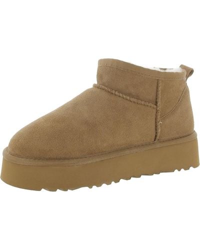 UGG Classic Ultra Mini Platform Suede Sherpa Ankle Boots - Brown