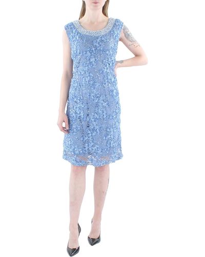 R & M Richards Plus Metallic Embellished Cocktail And Party Dress - Blue