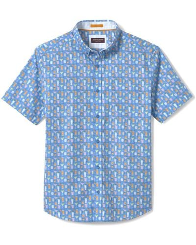 Johnston & Murphy Printed Cotton Short-sleeve Shirt - Blue