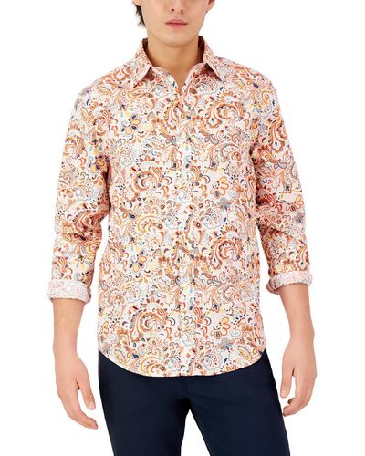 Club Room Arno Paisley Long Sleeve Button-down Shirt - Red