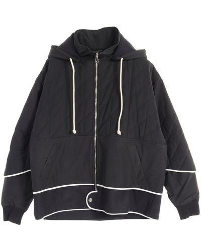 Plan C Quilted Jacket Cotton Wool Navy Hooded - Black