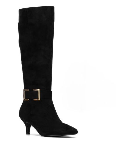 New York & Company Paula Pointed Toe Kitten Knee-high Boots - Black