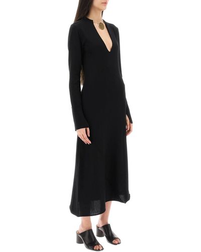 Jil Sander Wool Knit Midi Dress With Necklace - Black