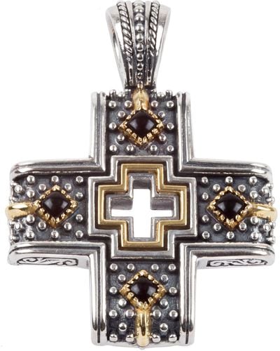 Konstantino Achilles Sterling Silver 18k Gold & Onyx Cross Pendant Stkj402-120 - Metallic