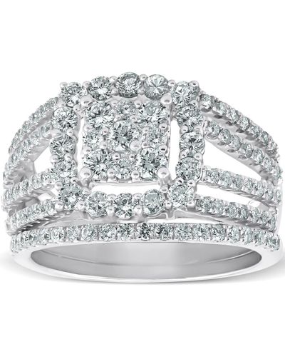 Pompeii3 1 5/8 Ct Diamond Cushion Halo Engagement Ring Wedding Band Set - Gray