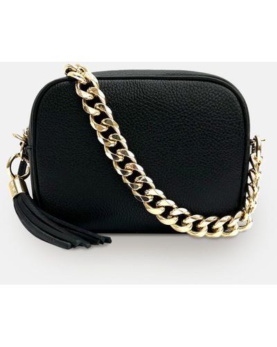 Apatchy London Leather Crossbody Bag With Gold Chain Strap - Black