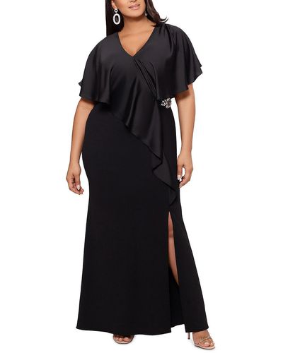 Xscape Plus Size Ruffled Side-slit Gown - Black