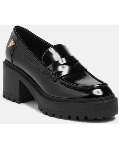 Guess Factory Lifts Block Heel Penny Loafers - Black
