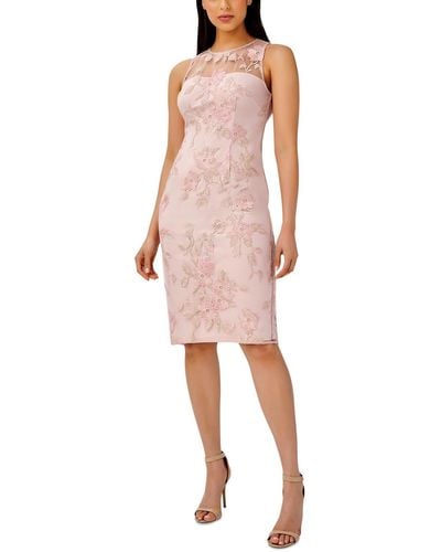 Adrianna Papell Party Mesh Inset Sheath Dress - Pink