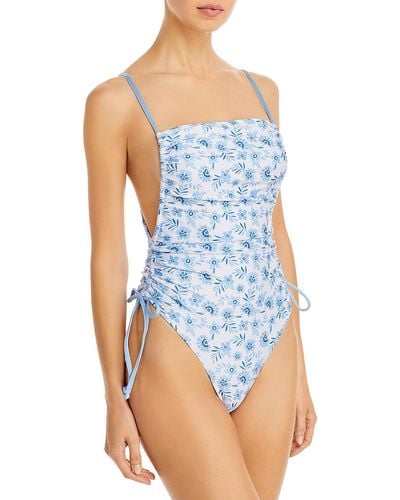 CAPITTANA Irene Floral Print Side Tie One-piece Swimsuit - Blue