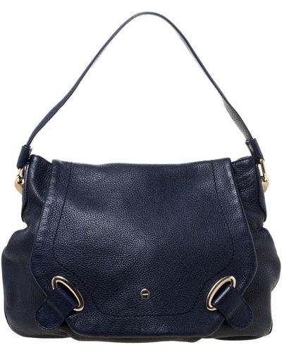 Aigner Leather Flap Hobo - Blue