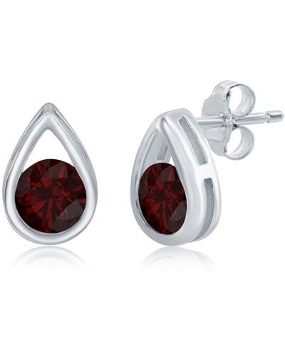 Simona Sterling Silver Pearshaped Earrings W/round 'january Birthstone' Gemstone Studs - Garnet - Red