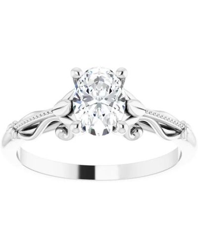 Pompeii3 1 Ct Oval Solitaire Diamond Vintage Engagement Ring - Metallic