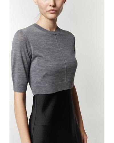 Saint Art Norah Short Sleeve Crop Sweater - Gray