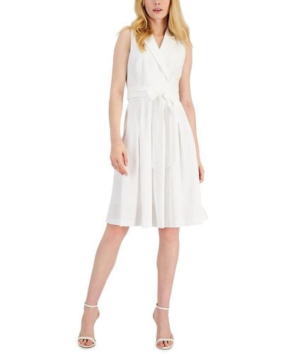 Anne Klein Surplice Knee Length Fit & Flare Dress - White