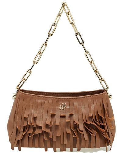 Carolina Herrera Carolina Hererra Leather Fringe Chain Shoulder Bag - Brown