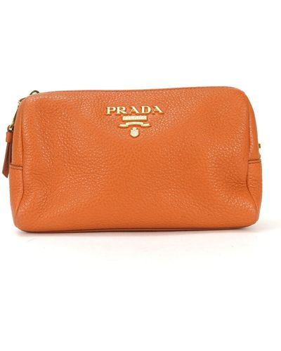 Prada Saffiano Leather Clutch Bag (pre-owned) - Orange