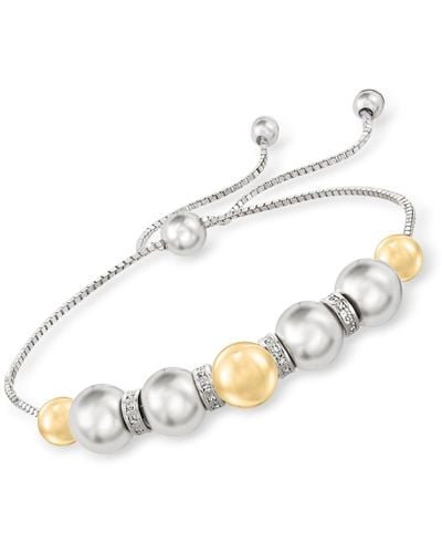 Ross-Simons 6-8mm Sterling And 14kt Yellow Gold Bead Bolo Bracelet With . Diamonds - White