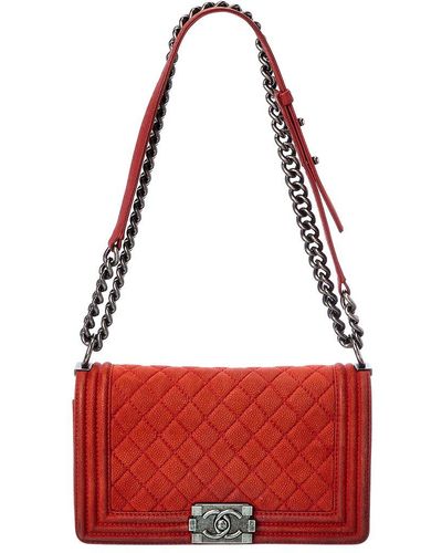Chanel Quilted Suede Medium Boy Bag (authentic Pre-owned) - Red
