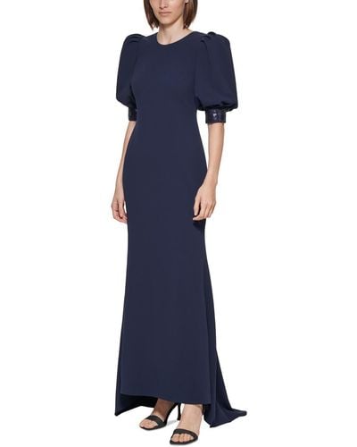 Calvin Klein Knit Sequined Evening Dress - Blue