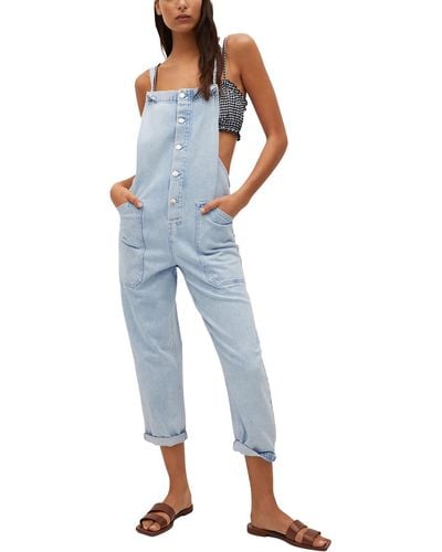 Mng Button Up Light Wash Overall Jeans - Blue