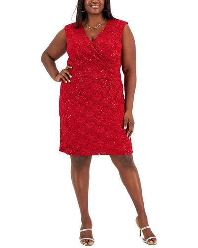 Connected Apparel Plus Sequined Sleeveless Party Dress - Red