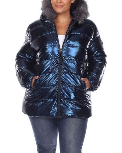 White Mark Plus Metallic Cold Weather Puffer Jacket - Blue