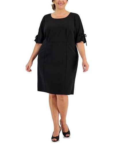 Connected Apparel Plus Round-neck Knee Sheath Dress - Black