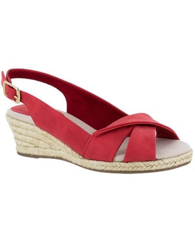 Easy Street Maureen Faux Leather Slingback Wedge Sandals - Red